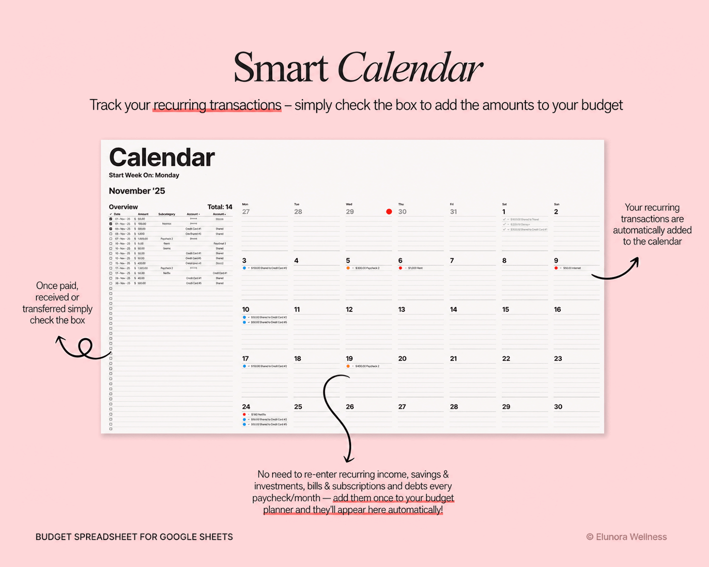 ADHD Budget Planner Google Sheets template for tracking income, bills, expenses, savings and debt