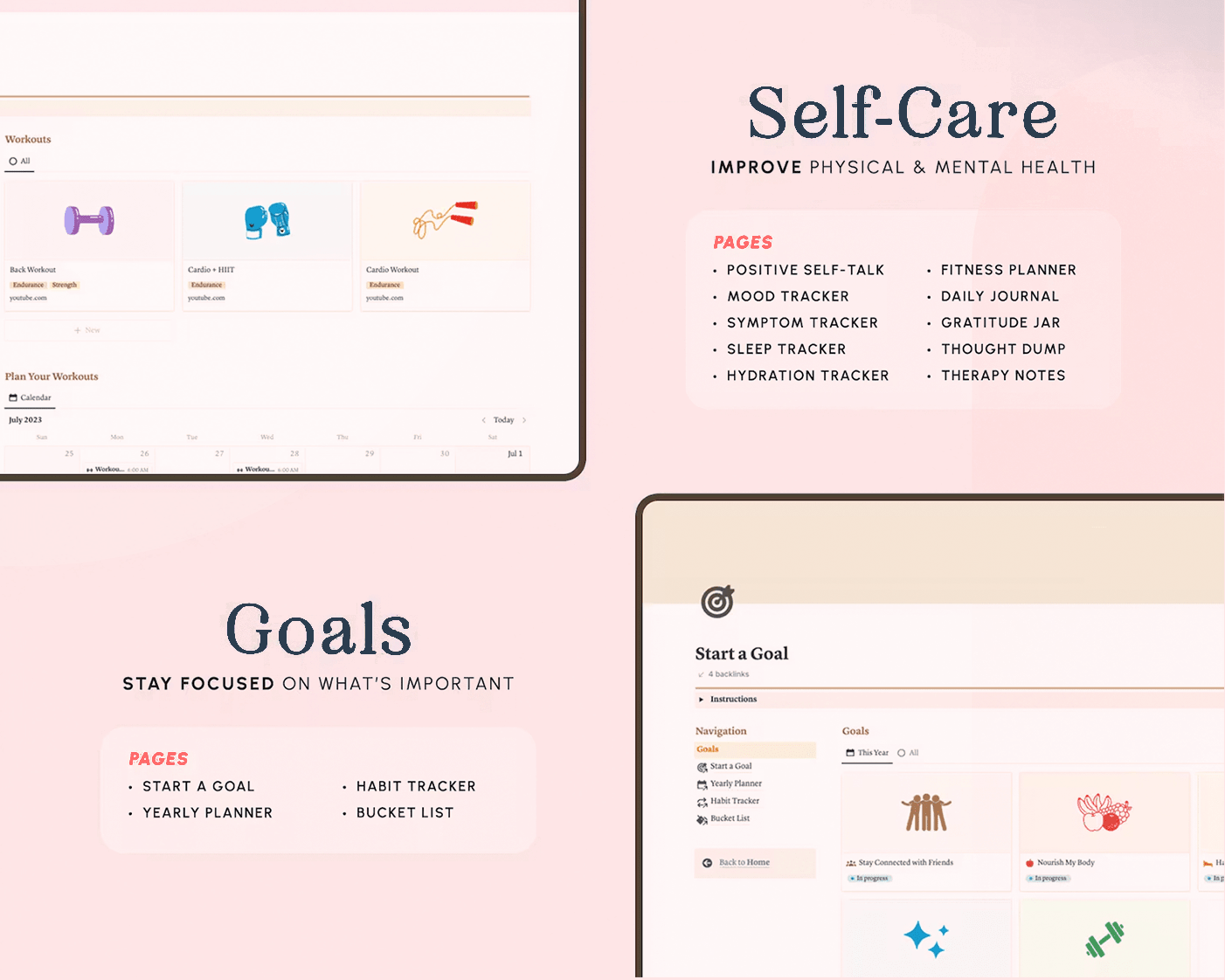 ADHD Notion Life Planner template for organizing tasks, routines, reminders, money and self-care