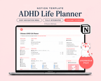 ADHD Notion Life Planner template for organizing tasks, routines, reminders, money and self-care