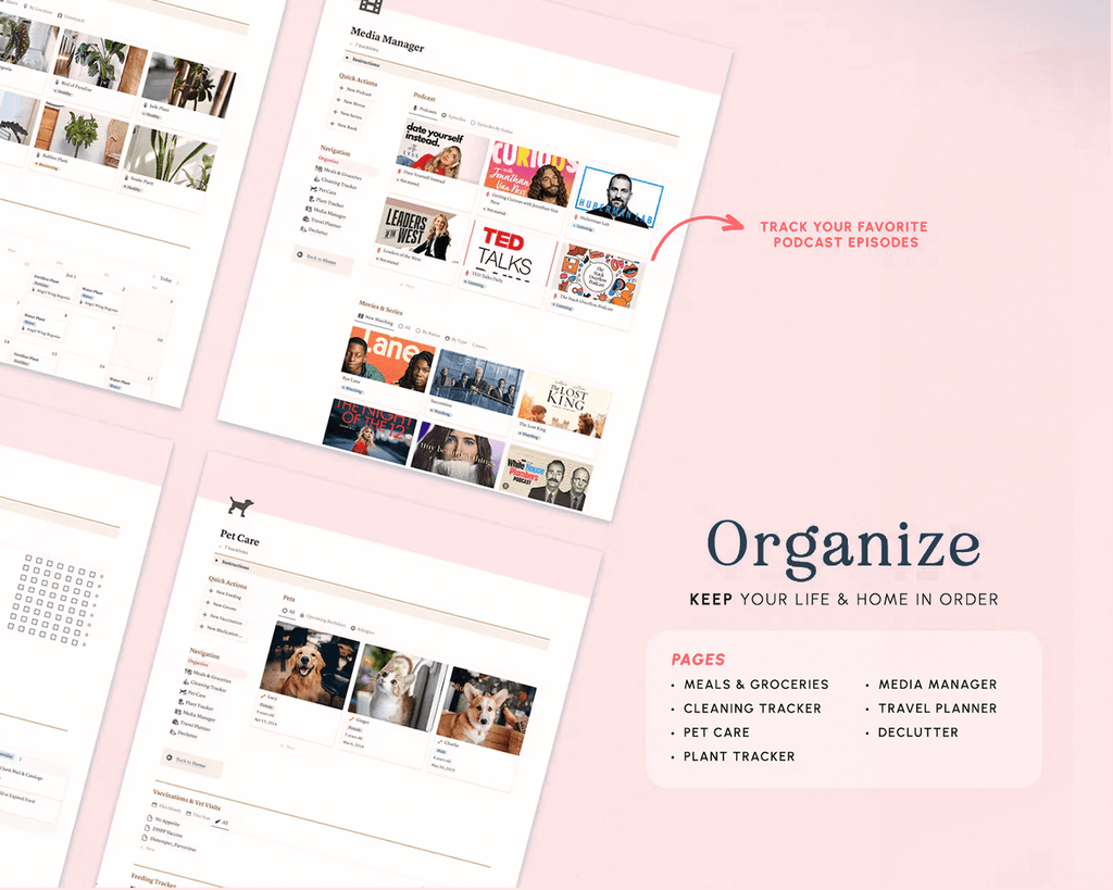 ADHD Notion Life Planner template for organizing tasks, routines, reminders, money and self-care